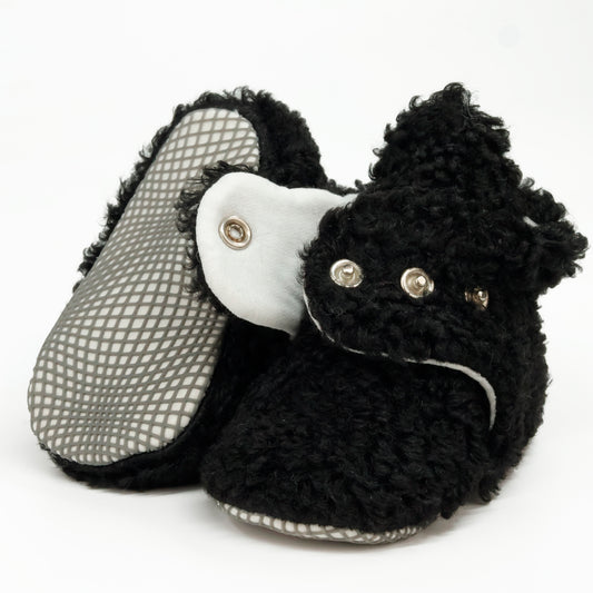 Non-Slip Sole, Organic Cotton Inner Lining,Newborn Shoes ,Tedy Booties, Black Baby Booties