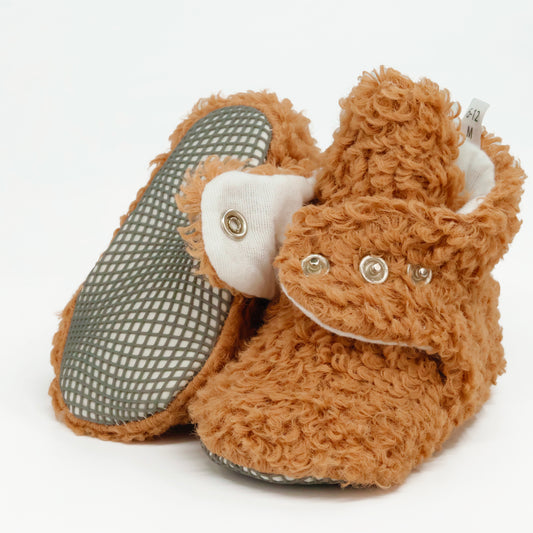 Non-Slip Sole, Organic Cotton Inner Lining,Newborn Shoes ,Tedy Booties, Light Brown Baby Booties
