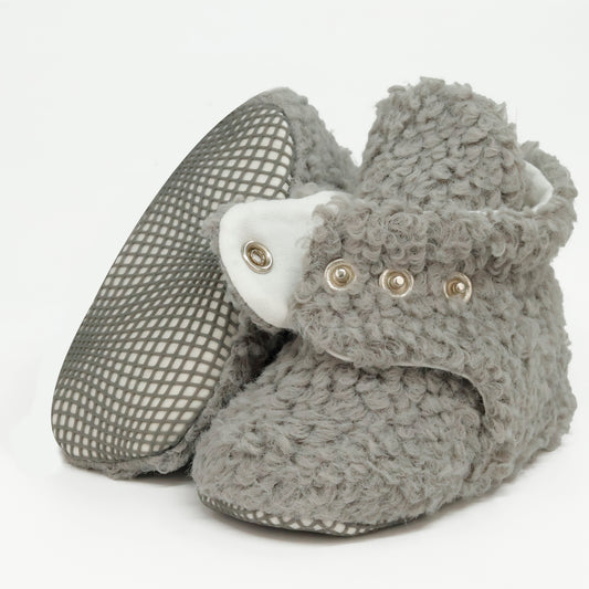 Non-Slip Sole, Organic Cotton Inner Lining,Newborn Shoes ,Tedy Booties, Gray Baby Booties