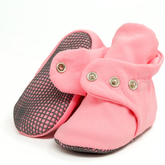 Organic Cotton Baby Booties, Non-Slip Sole, Cotton Newborn Booties Home Nursery Shoes, Pink
