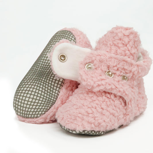 Non-Slip Sole, Organic Cotton Inner Lining,Newborn Shoes ,Tedy Booties, Pink Baby Booties