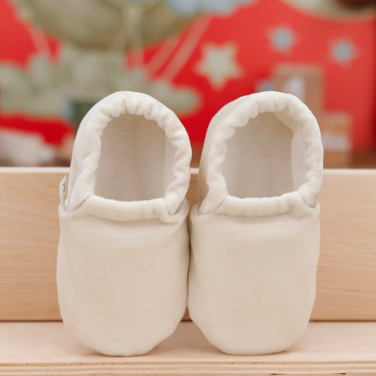 Organic Cotton Velvet Home Nursery Moccasin Shoes, Cream