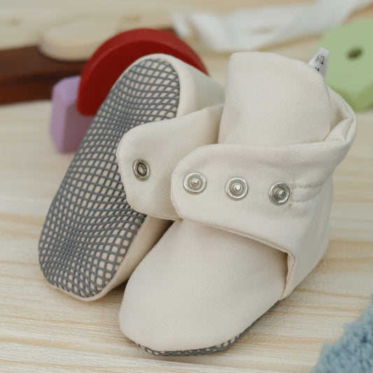 Organic Cotton Baby Booties, Non-Slip Sole, Cotton Newborn Booties Home Nursery Shoes, Beige