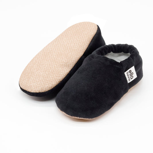 Organic Cotton Velvet Home Nursery Moccasin Shoes Black