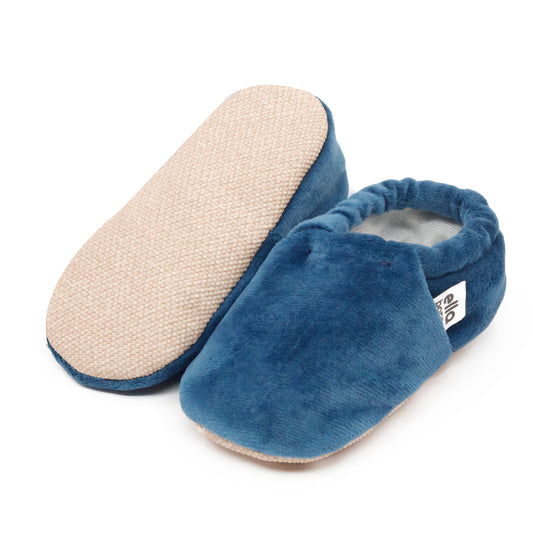 Organic Cotton Velvet Home Nursery Moccasin Shoes, Darkblue