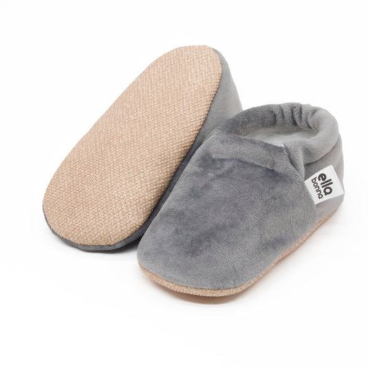 Organic Cotton Velvet Home Nursery Moccasin Shoes, Gray