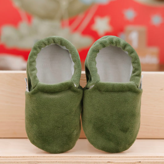 Organic Cotton Velvet Home Nursery Moccasin Shoes, Green