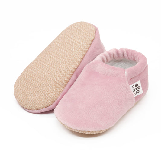 Organic Cotton Velvet Home Nursery Moccasin Shoes, Pink