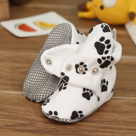 Organic Cotton Baby Booties, Non-Slip Sole, Cotton Newborn Booties Home Nursery Shoes, Dog Paw