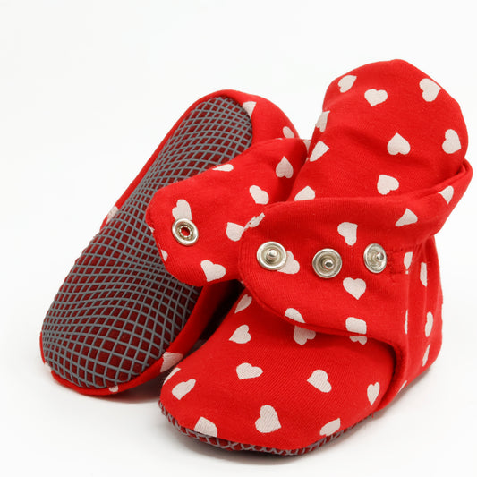 Organic Cotton Baby Booties, Non-Slip Sole, Cotton Newborn Booties Home Nursery Shoes, Hearts Red